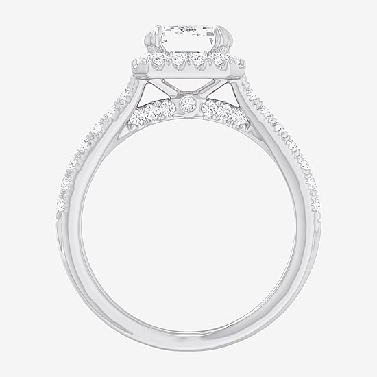 (G-H / Si1-Si2) Womens 2 1/2 CT. T.W. Lab Grown White Diamond 14K Gold Side Stone Halo Engagement Ring