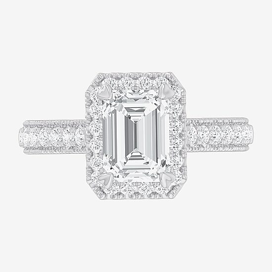 (G-H / Si1-Si2) Womens 2 1/2 CT. T.W. Lab Grown White Diamond 14K Gold Side Stone Halo Engagement Ring