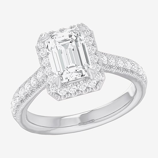 (G-H / Si1-Si2) Womens 2 1/2 CT. T.W. Lab Grown White Diamond 14K Gold Side Stone Halo Engagement Ring