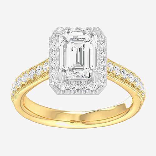(G-H / Si1-Si2) Womens 2 1/2 CT. T.W. Lab Grown White Diamond 14K Gold Side Stone Halo Engagement Ring, 5, Yellow