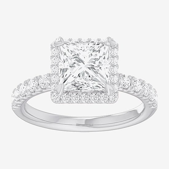 (G-H / Si1-Si2) Womens 2 1/2 CT. T.W. Lab Grown White Diamond 14K Gold Side Stone Halo Engagement Ring