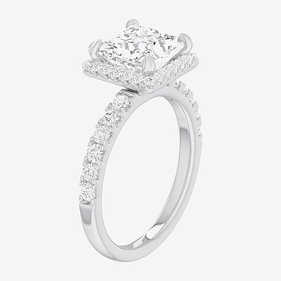 (G-H / Si1-Si2) Womens 2 1/2 CT. T.W. Lab Grown White Diamond 14K Gold Side Stone Halo Engagement Ring