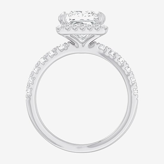 (G-H / Si1-Si2) Womens 2 1/2 CT. T.W. Lab Grown White Diamond 14K Gold Side Stone Halo Engagement Ring