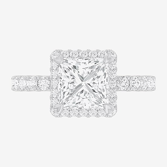(G-H / Si1-Si2) Womens 2 1/2 CT. T.W. Lab Grown White Diamond 14K Gold Side Stone Halo Engagement Ring