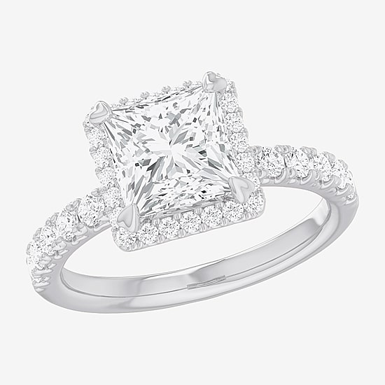 (G-H / Si1-Si2) Womens 2 1/2 CT. T.W. Lab Grown White Diamond 14K Gold Side Stone Halo Engagement Ring