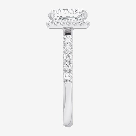 (G-H / Si1-Si2) Womens 2 1/2 CT. T.W. Lab Grown White Diamond 14K Gold Side Stone Halo Engagement Ring