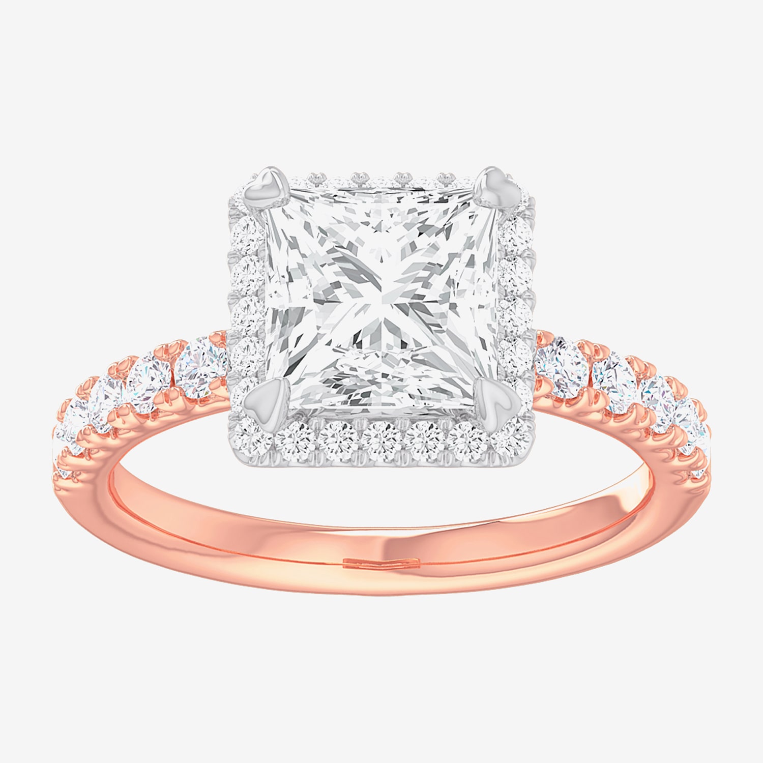 (G-H / Si1-Si2) Womens 2 1/2 CT. T.W. Lab Grown White Diamond 14K Gold Side Stone Halo Engagement Ring