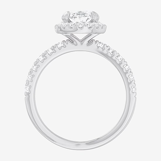 (G-H / Si1-Si2) Womens 2 1/2 CT. T.W. Lab Grown White Diamond 14K Gold Oval Side Stone Halo Engagement Ring