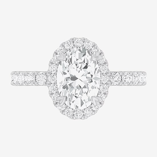 (G-H / Si1-Si2) Womens 2 1/2 CT. T.W. Lab Grown White Diamond 14K Gold Oval Side Stone Halo Engagement Ring