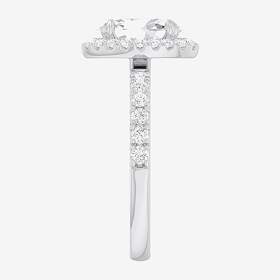 (G-H / Si1-Si2) Womens 2 1/2 CT. T.W. Lab Grown White Diamond 14K Gold Oval Side Stone Halo Engagement Ring