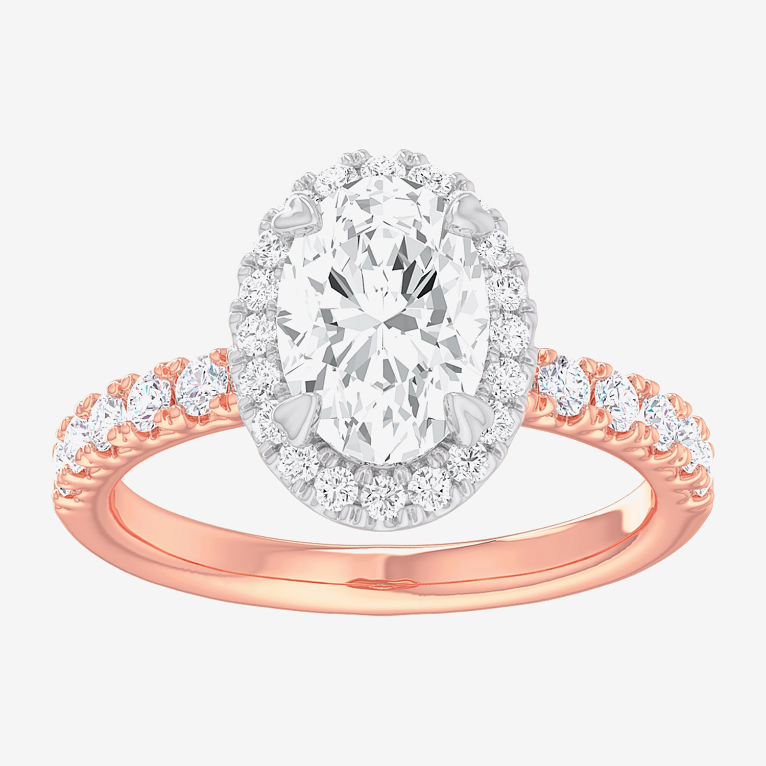 (G-H / Si1-Si2) Womens 2 1/2 CT. T.W. Lab Grown White Diamond 14K Gold Oval Side Stone Halo Engagement Ring