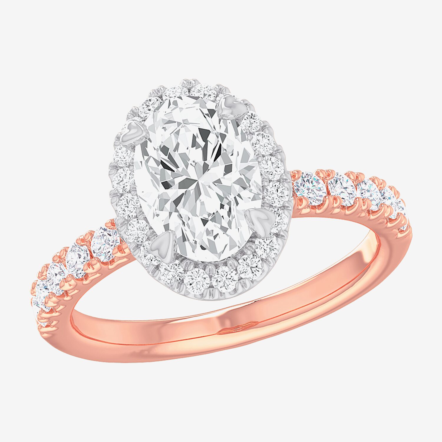 (G-H / Si1-Si2) Womens 2 1/2 CT. T.W. Lab Grown White Diamond 14K Gold Oval Side Stone Halo Engagement Ring
