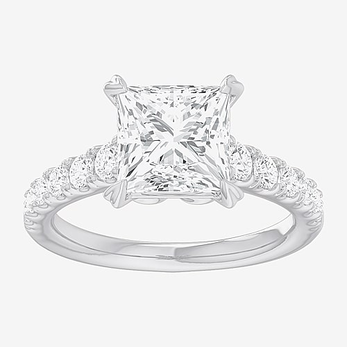 (G-H / Si1-Si2) Womens 3 1/2 CT. T.W Lab Grown White Diamond 14K Gold Side Stone Engagement Ring, 8, White