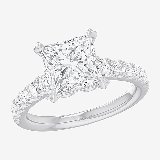 (G-H / Si1-Si2) Womens 3 1/2 CT. T.W Lab Grown White Diamond 14K Gold Side Stone Engagement Ring