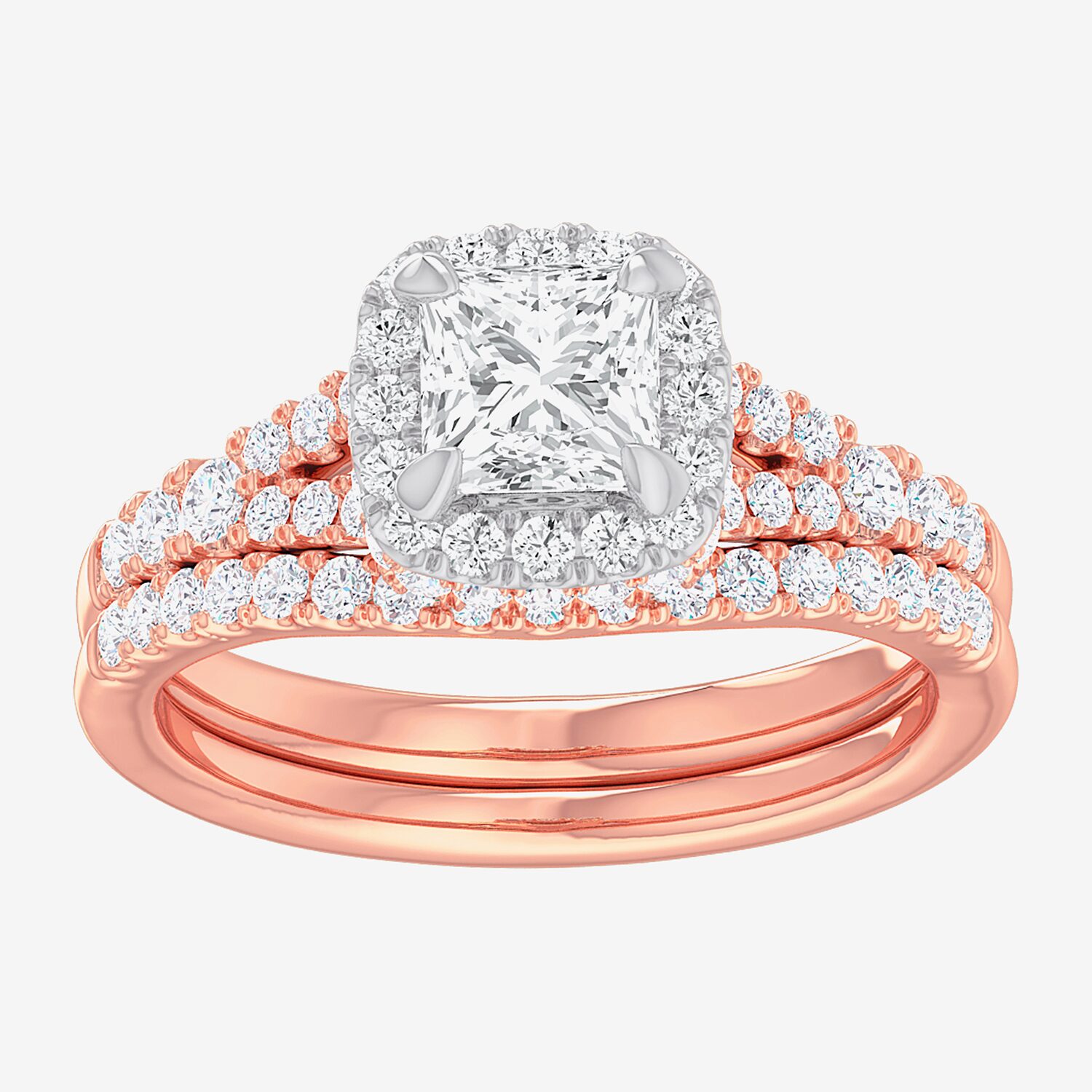 G-H / Si1-Si2) Womens 1 / CT. T.W. Lab Grown White Diamond 14K Gold Cushion Side Stone Halo Bridal Set