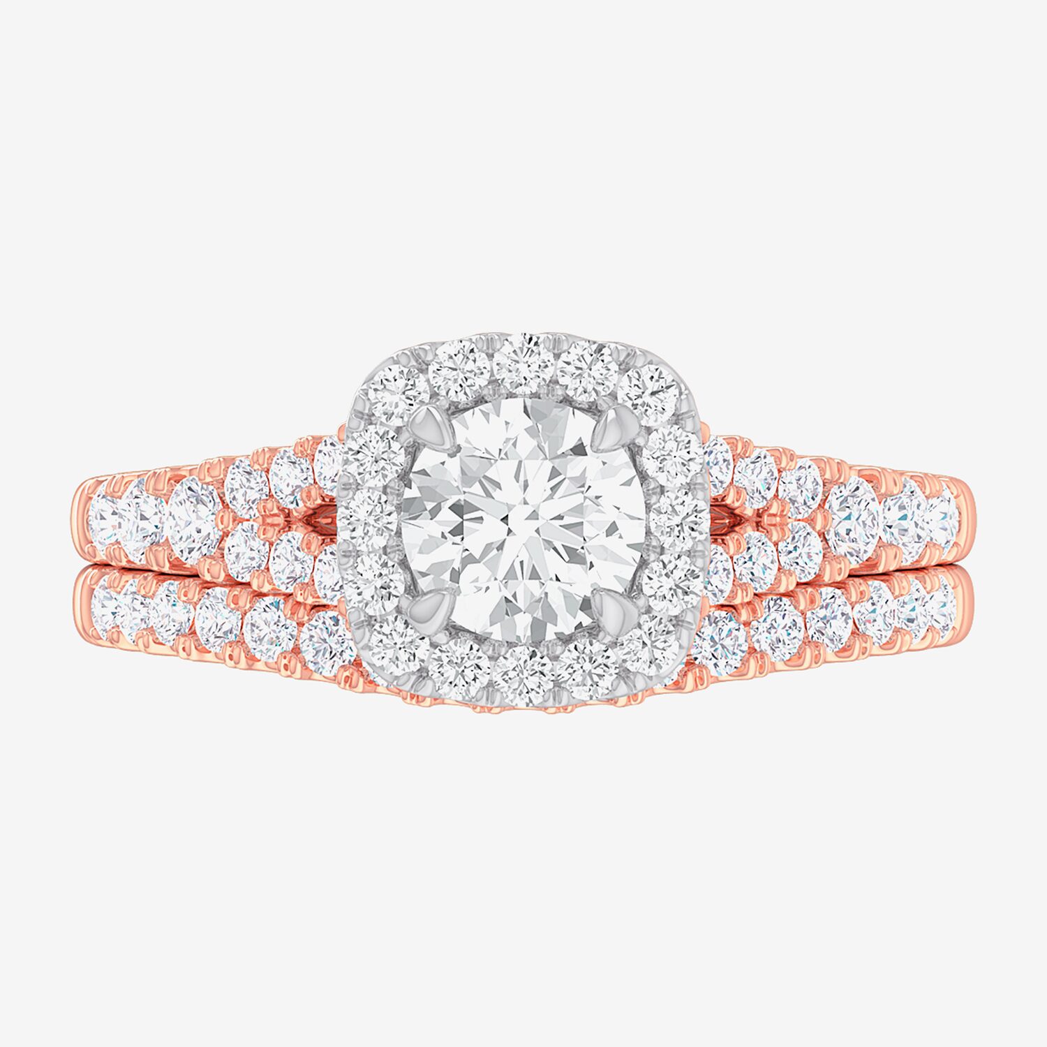 (G-H / Si1-Si2) Womens 1 3/8 CT. T.W. Lab Grown White Diamond 14K Gold Cushion Side Stone Halo Bridal Set