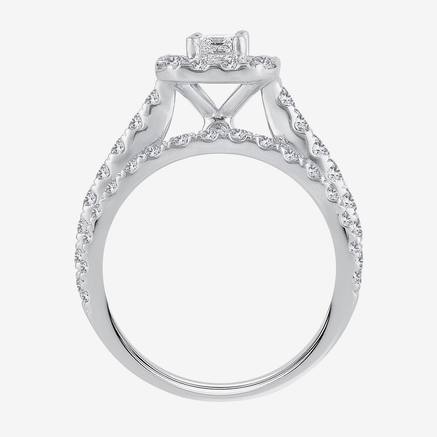 Womens 2 CT. T.W. Natural White Diamond 10K Gold Halo Bridal Set