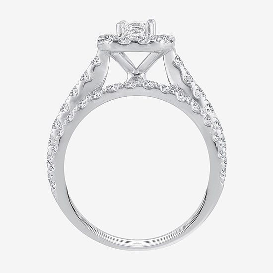 Womens 2 CT. T.W. Natural White Diamond 10K Gold Halo Bridal Set