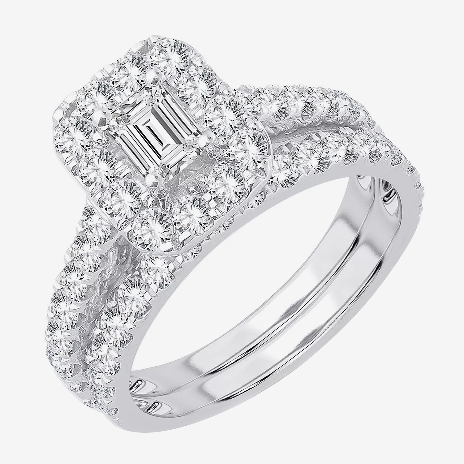 Womens 2 CT. T.W. Natural White Diamond 10K Gold Halo Bridal Set