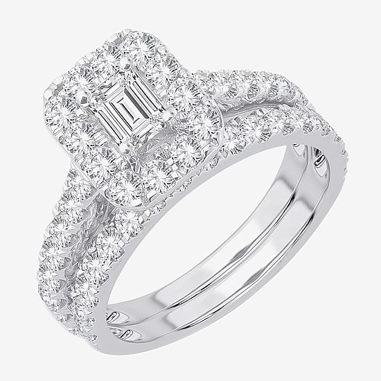 Womens 2 CT. T.W. Natural White Diamond 10K Gold Halo Bridal Set