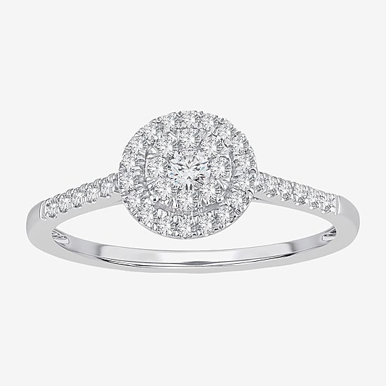Womens 1/3 CT. T.W. Natural White Diamond 10K Gold Round Side Stone Halo Engagement Ring