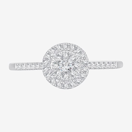Womens 1/3 CT. T.W. Natural White Diamond 10K Gold Round Side Stone Halo Engagement Ring
