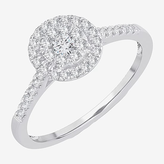 Womens 1/3 CT. T.W. Natural White Diamond 10K Gold Round Side Stone Halo Engagement Ring