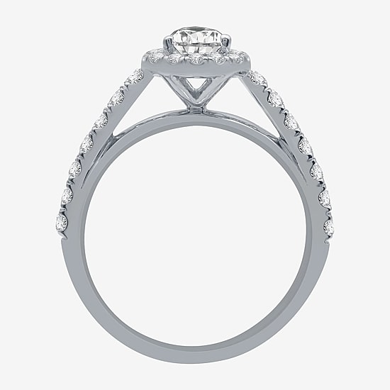 (H-I / I1) Womens 2 CT. T.W. Lab Grown White Diamond 10K Gold Pear Side Stone Halo Bridal Set