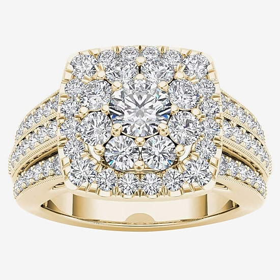 Womens 2 CT. T.W. Natural White Diamond 14K Gold Cushion Halo Engagement Ring