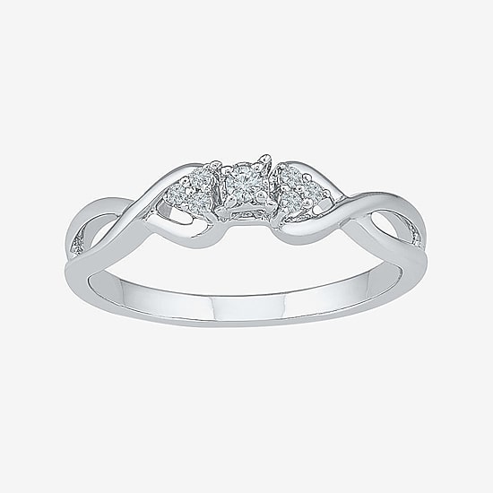 Promise My Love Womens Diamond Accent Natural White Diamond Sterling Silver Round Crossover Promise Ring