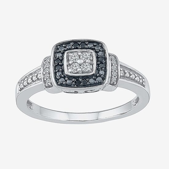 Promise My Love Womens 1/8 CT. T.W. Natural Black Diamond Sterling Silver Cushion Halo Promise Ring