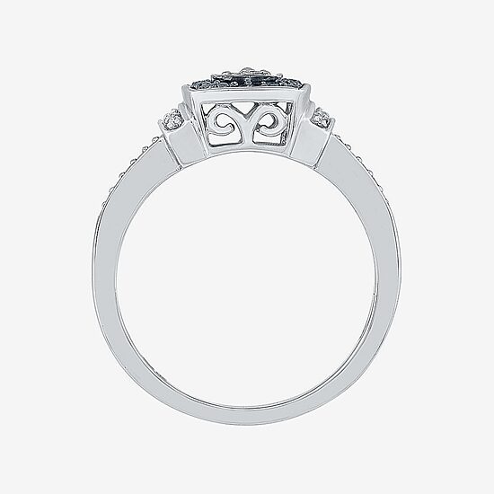 Promise My Love Womens 1/8 CT. T.W. Natural Black Diamond Sterling Silver Cushion Halo Promise Ring