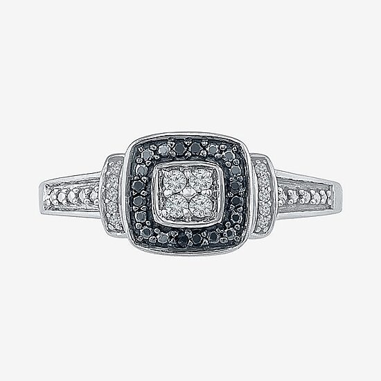 Promise My Love Womens 1/8 CT. T.W. Natural Black Diamond Sterling Silver Cushion Halo Promise Ring