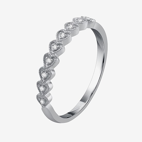 Womens Diamond Accent Natural White Diamond 10K Gold Heart Wedding Band
