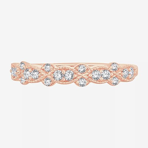 Womens 1/4 CT. T.W. Natural White Diamond 10K Gold Anniversary Wedding Band, 8, Rose