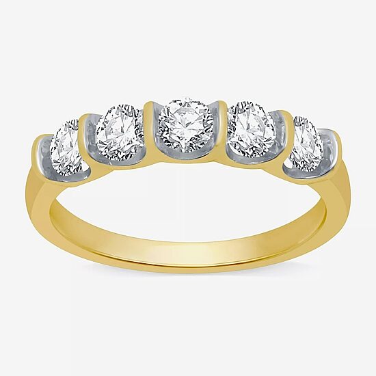 (H-I / I1) Womens 2MM 1 CT. T.W. Lab Grown White Diamond 10K Gold 5-Stone Anniversary Band