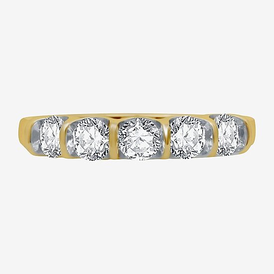 (H-I / I1) Womens 2MM 1 CT. T.W. Lab Grown White Diamond 10K Gold 5-Stone Anniversary Band