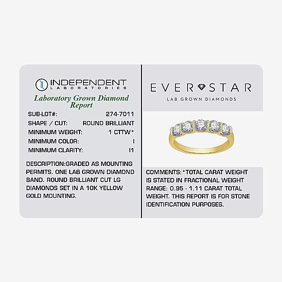(H-I / I1) Womens 2MM 1 CT. T.W. Lab Grown White Diamond 10K Gold 5-Stone Anniversary Band
