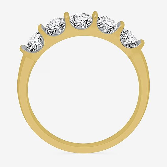 (H-I / I1) Womens 2MM 1 CT. T.W. Lab Grown White Diamond 10K Gold 5-Stone Anniversary Band