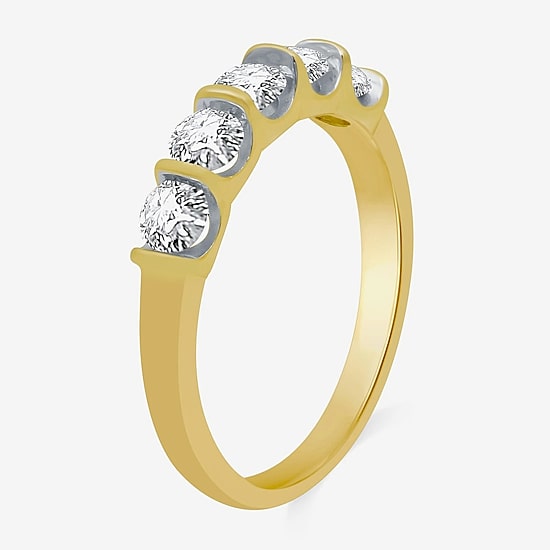 (H-I / I1) Womens 2MM 1 CT. T.W. Lab Grown White Diamond 10K Gold 5-Stone Anniversary Band