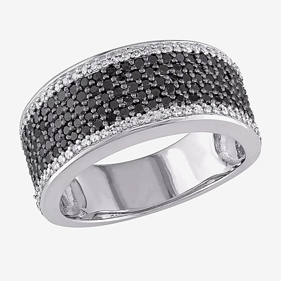 Midnight Black Womens 6MM 1 CT. T.W. Natural Black Diamond Sterling Silver Anniversary Band