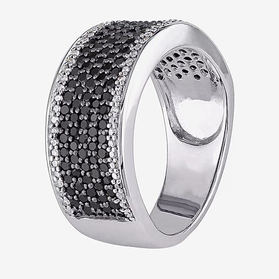 Midnight Black Womens 6MM 1 CT. T.W. Natural Black Diamond Sterling Silver Anniversary Band