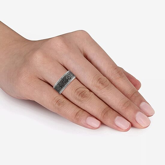 Midnight Black Womens 6MM 1 CT. T.W. Natural Black Diamond Sterling Silver Anniversary Band