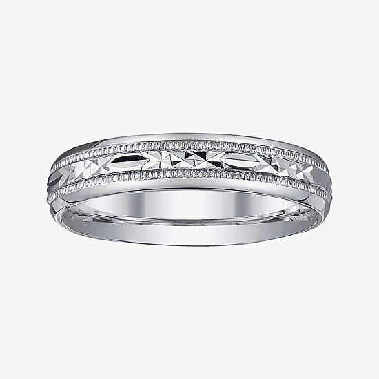  Personalized 4mm Comfort Fit Criss-Cross Sterling Silver Wedding Band