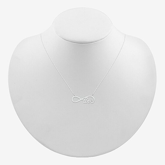 "Love" Womens 10K White Gold Infinity Pendant Necklace