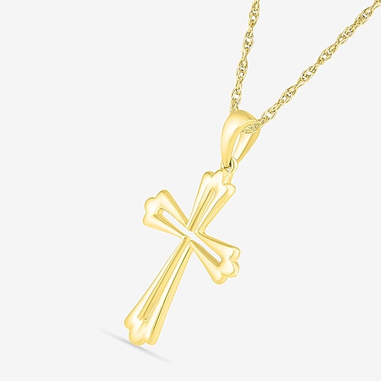 Womens 10K Gold Cross 18 Inch Pendant Necklace