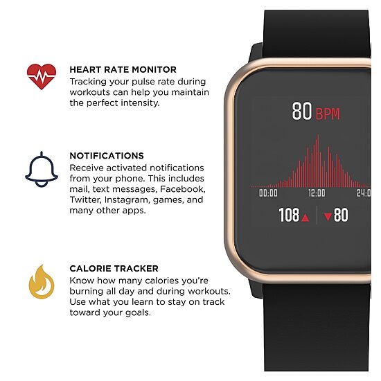 Q7+ Unisex Adult Black Smart Watch Q7201-18-C02