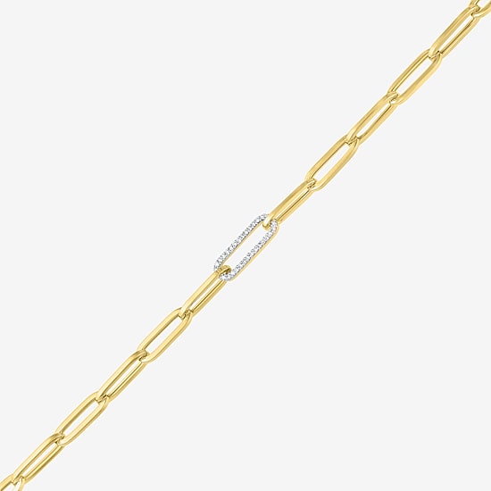 Diamond Addiction (G-H / Si2-I1) Womens Lab Grown Diamond 10K Gold 8 Inch Hollow Paperclip Chain Bracelet