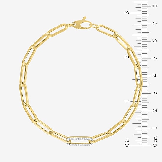 Diamond Addiction (G-H / Si2-I1) Womens Lab Grown Diamond 10K Gold 8 Inch Hollow Paperclip Chain Bracelet