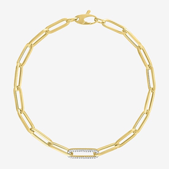 Diamond Addiction (G-H / Si2-I1) Womens Lab Grown Diamond 10K Gold 8 Inch Hollow Paperclip Chain Bracelet